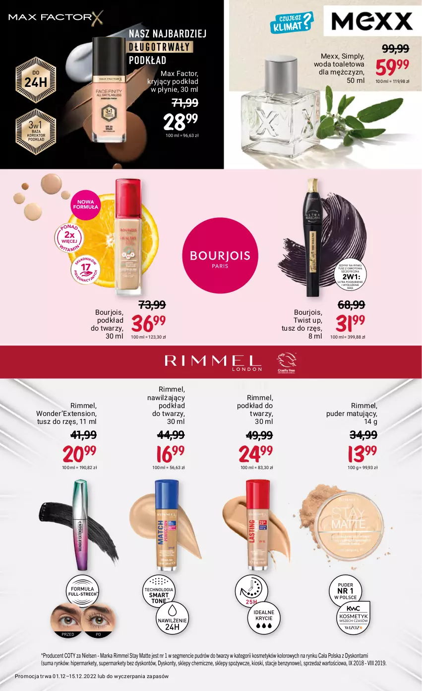 Gazetka promocyjna Rossmann - 1 grudnia - ważna 01.12 do 15.12.2022 - strona 11 - produkty: Bourjois, Fa, Max Factor, Mexx, Podkład, Podkład do twarzy, Puder, Tusz, Woda, Woda toaletowa