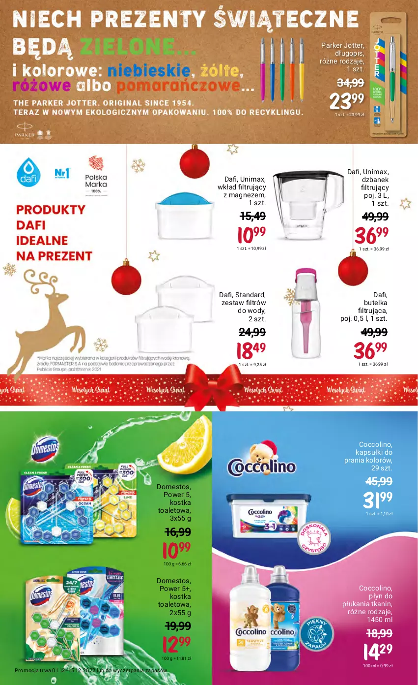 Gazetka promocyjna Rossmann - 1 grudnia - ważna 01.12 do 15.12.2022 - strona 27 - produkty: Coccolino, Długopis, Domestos, Dzbanek, Dzbanek filtrujący, Kapsułki do prania, Magnez, Płyn do płukania, Wkład filtrujący