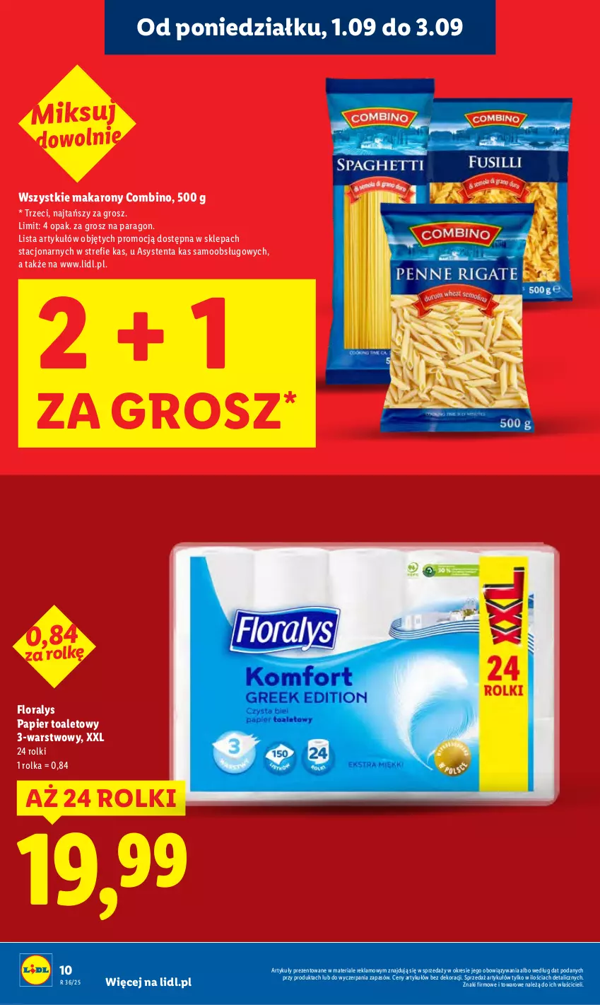 Gazetka promocyjna Lidl - GAZETKA - ważna 01.09 do 03.09.2025 - strona 10 - produkty: Flora, Makaron, Papier, Papier toaletowy, Rolki