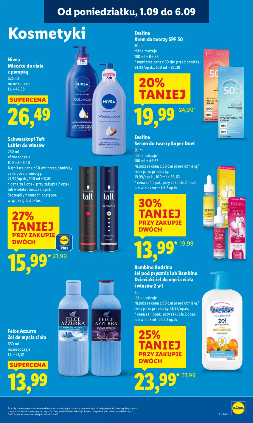 Gazetka promocyjna Lidl - GAZETKA - ważna 01.09 do 03.09.2025 - strona 53 - produkty: Dzieci, Eveline, Krem do twarzy, Lakier, Lakier do włosów, Mleczko, Mleczko do ciała, Nivea, Rum, Schwarzkopf, Ser, Serum, Serum do twarzy, Taft