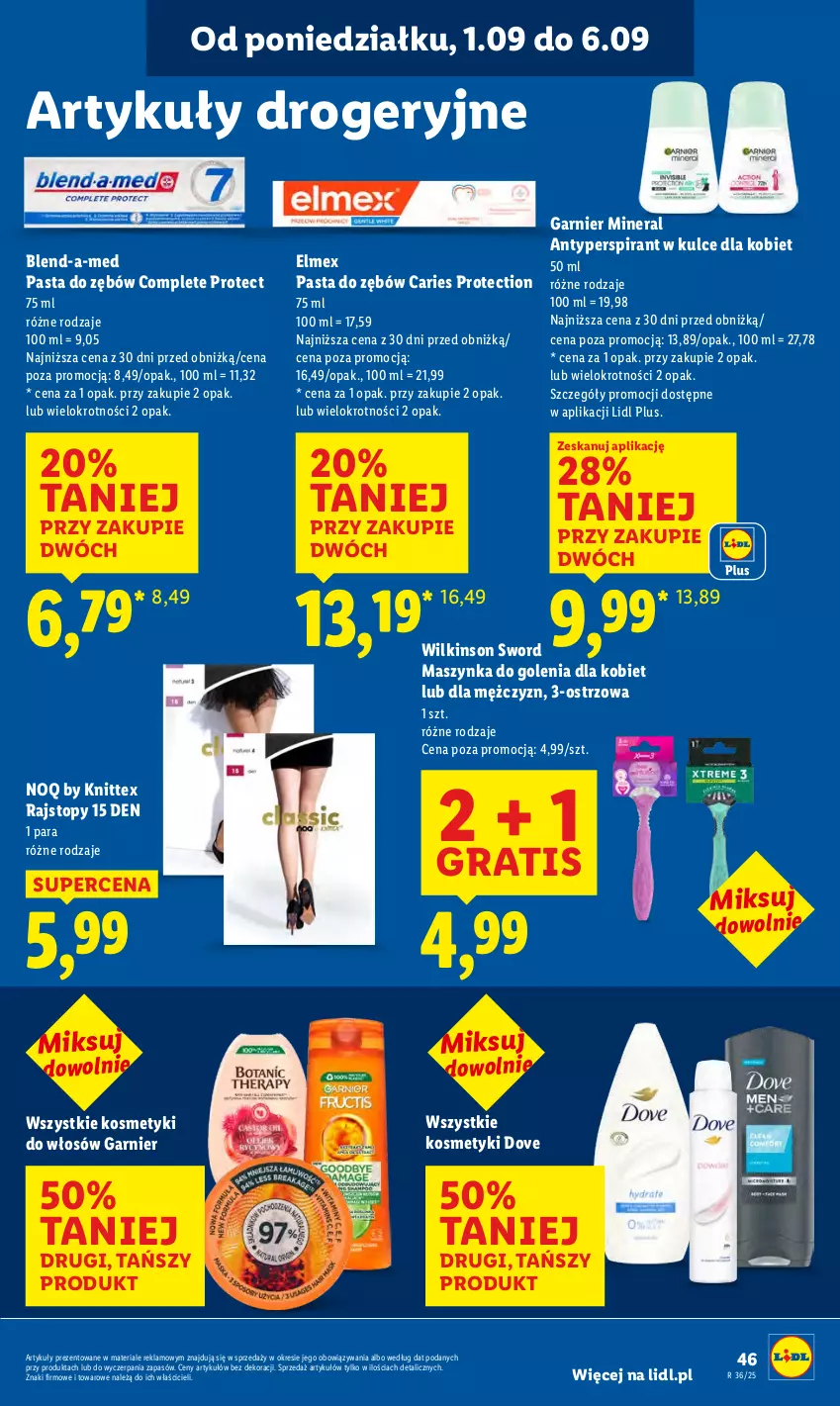 Gazetka promocyjna Lidl - GAZETKA - ważna 01.09 do 03.09.2025 - strona 55 - produkty: Antyperspirant, Blend-a-Med, Dove, Elmex, Garnier, Gra, Maszynka, Maszynka do golenia, Pasta do zębów, Rajstopy, Szynka, Top, Wilkinson Sword