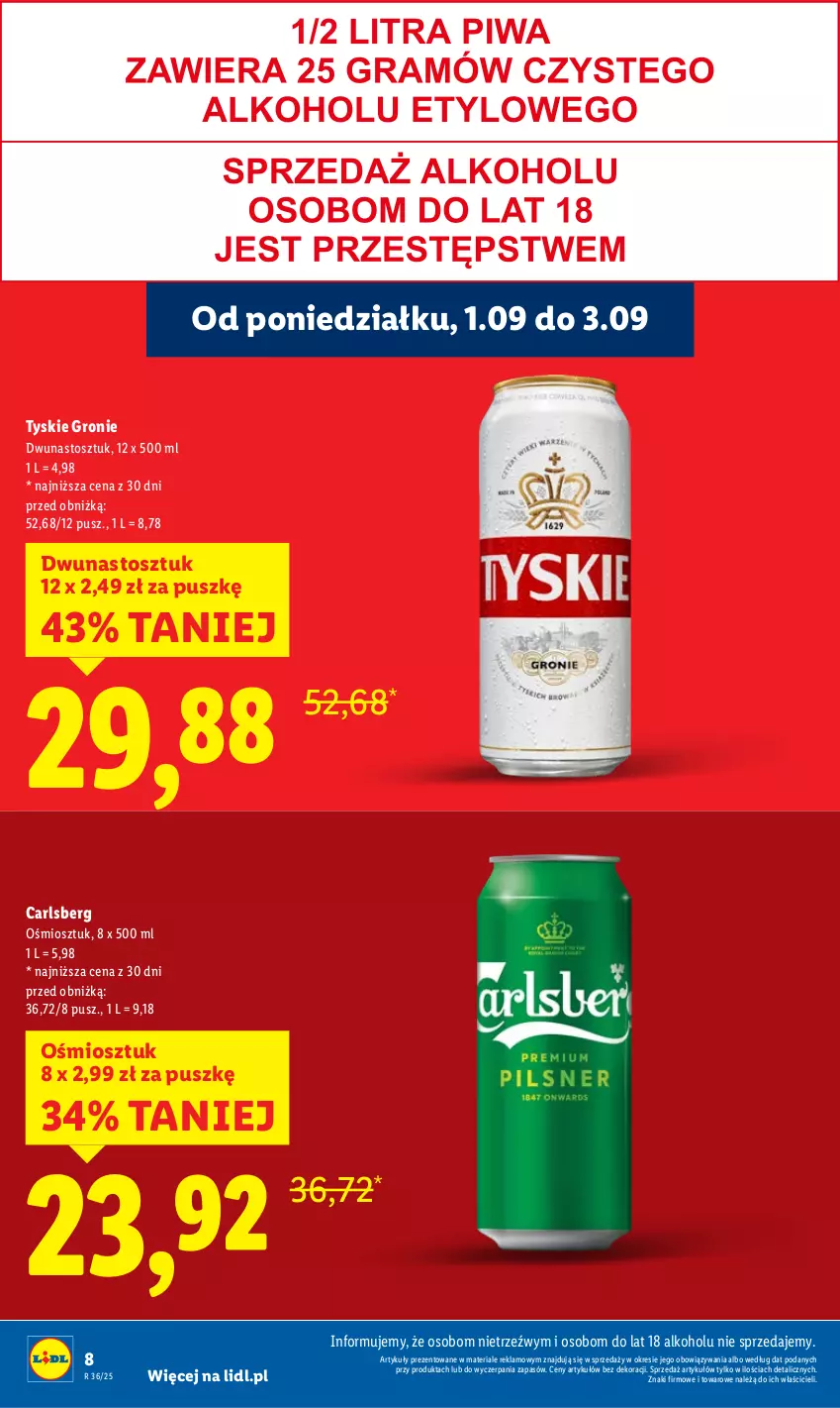 Gazetka promocyjna Lidl - GAZETKA - ważna 01.09 do 03.09.2025 - strona 8 - produkty: Carlsberg, Tyskie