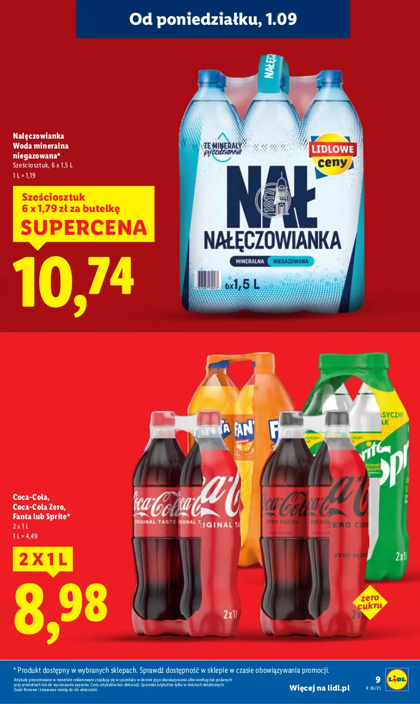 Gazetka promocyjna Lidl - GAZETKA - ważna 01.09 do 03.09.2025 - strona 9 - produkty: Coca-Cola, Fa, Fanta, Nałęczowianka, Sprite, Woda, Woda mineralna