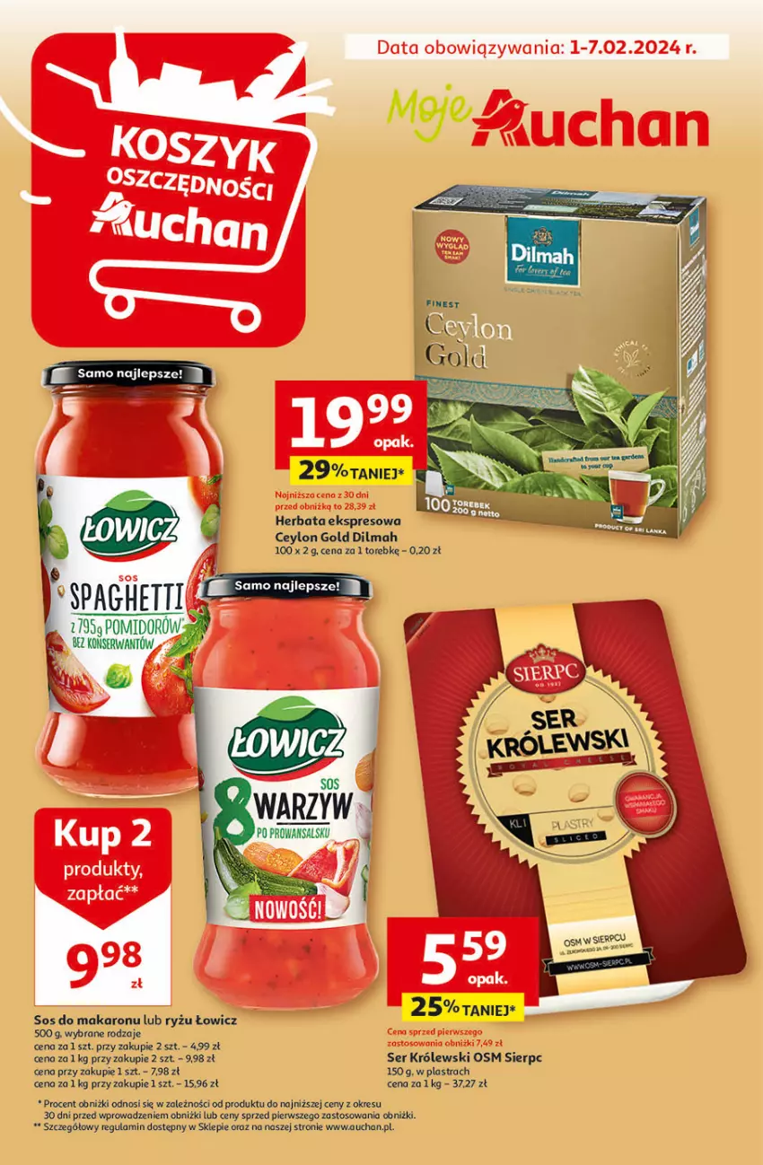 Gazetka promocyjna Auchan - Gazetka Świat Pełen Smaku Moje Auchan - ważna 01.02 do 07.02.2024 - strona 1 - produkty: Dilmah, Herbata, Królewski, Makaron, Ryż, Ser, Sos, Sos do makaronu