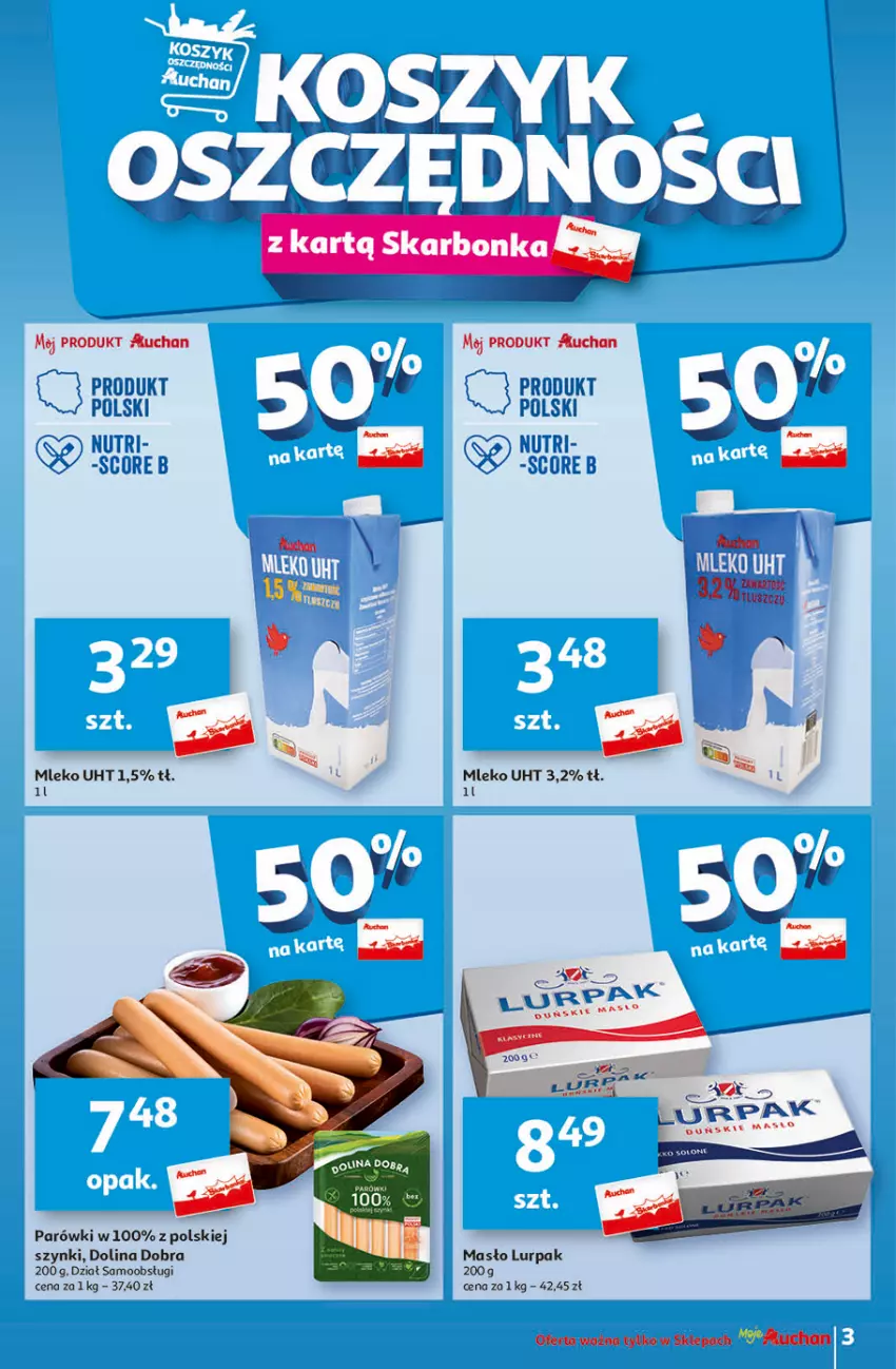 Gazetka promocyjna Auchan - Gazetka Świat Pełen Smaku Moje Auchan - ważna 01.02 do 07.02.2024 - strona 3 - produkty: Lurpak, Masło, Mleko, Parówki