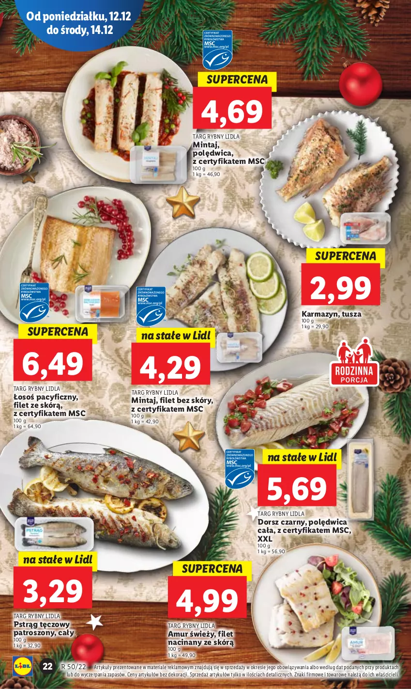 Gazetka promocyjna Lidl - GAZETKA - ważna 12.12 do 14.12.2022 - strona 28 - produkty: Dorsz, Mintaj, Polędwica, Pstrąg, Pstrąg tęczowy, Tusz