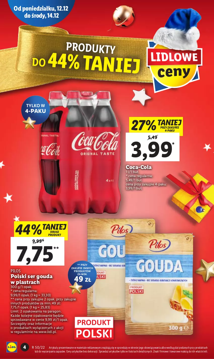 Gazetka promocyjna Lidl - GAZETKA - ważna 12.12 do 14.12.2022 - strona 4 - produkty: Coca-Cola, Gouda, Olej, Pilos, Ser