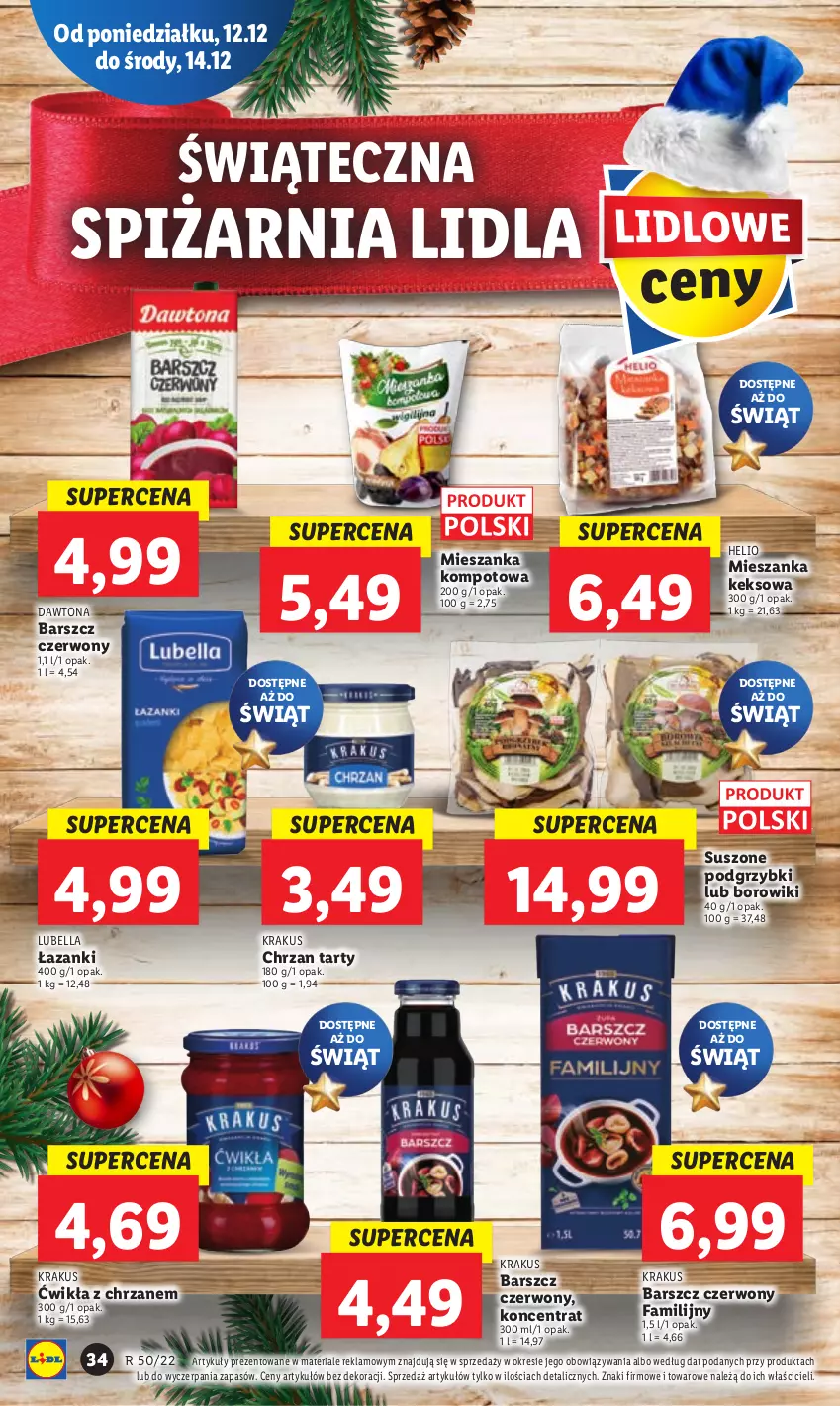 Gazetka promocyjna Lidl - GAZETKA - ważna 12.12 do 14.12.2022 - strona 42 - produkty: Bell, Bella, Borowiki, Chrzan, Dawtona, Fa, Helio, Krakus, Lubella, Mieszanka kompotowa, Podgrzybki