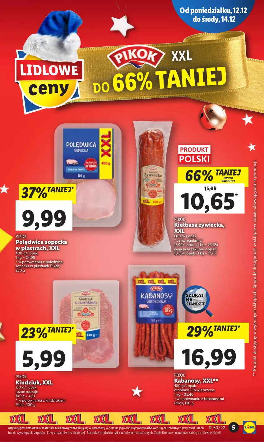 Gazetka promocyjna Lidl - GAZETKA - ważna 12.12 do 14.12.2022 - strona 5 - produkty: Kabanos, Kiełbasa, Kindziuk, PIKOK, Polędwica, Por