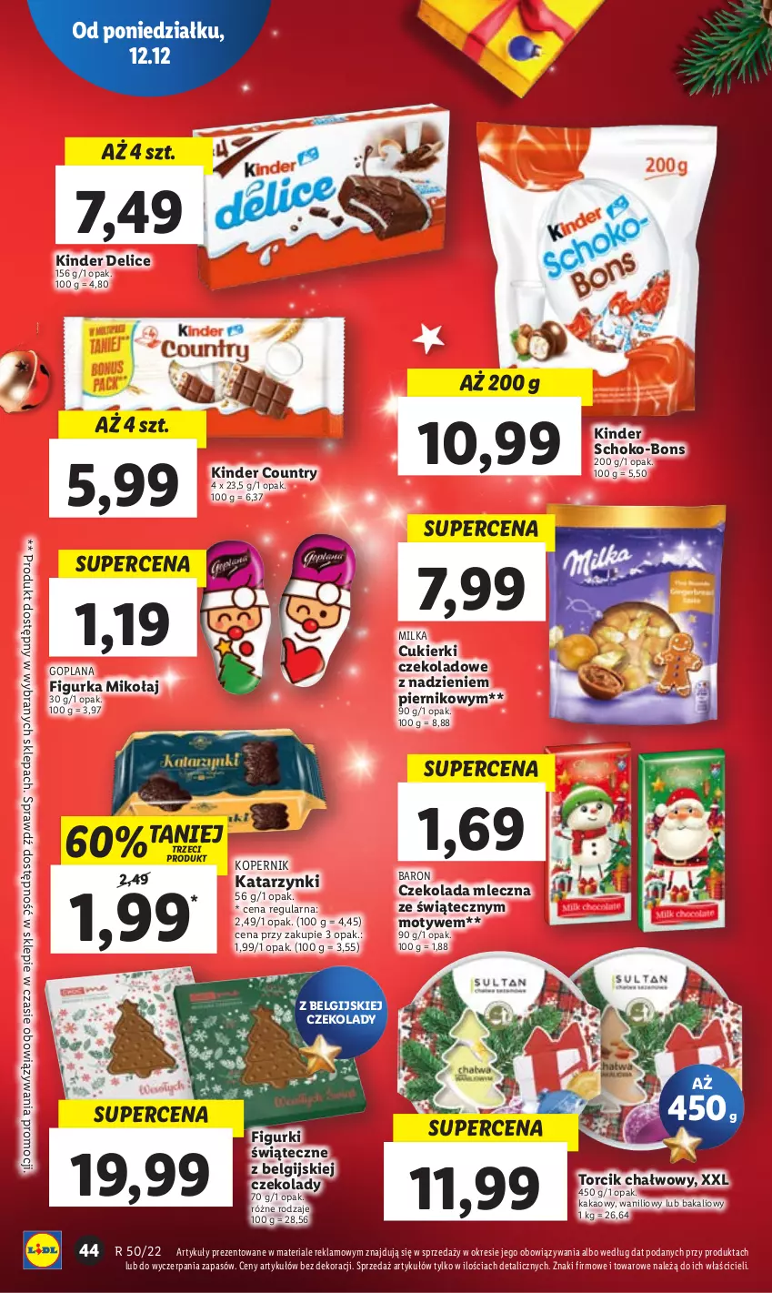 Gazetka promocyjna Lidl - GAZETKA - ważna 12.12 do 14.12.2022 - strona 54 - produkty: Cukier, Cukierki, Cukierki czekoladowe, Czekolada, Czekolada mleczna, Goplana, Kakao, Kinder, LANA, LG, Milka, Piernik