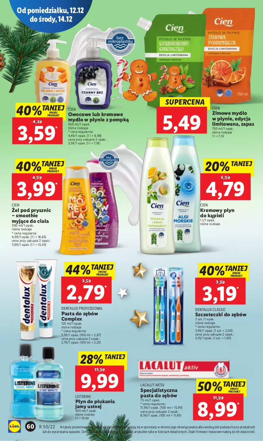 Gazetka promocyjna Lidl - GAZETKA - ważna 12.12 do 14.12.2022 - strona 70 - produkty: Lacalut, Listerine, Mydło, Mydło w płynie, Pasta do zębów, Płyn do kąpieli, Płyn do płukania, Płyn do płukania jamy ustnej, Smoothie