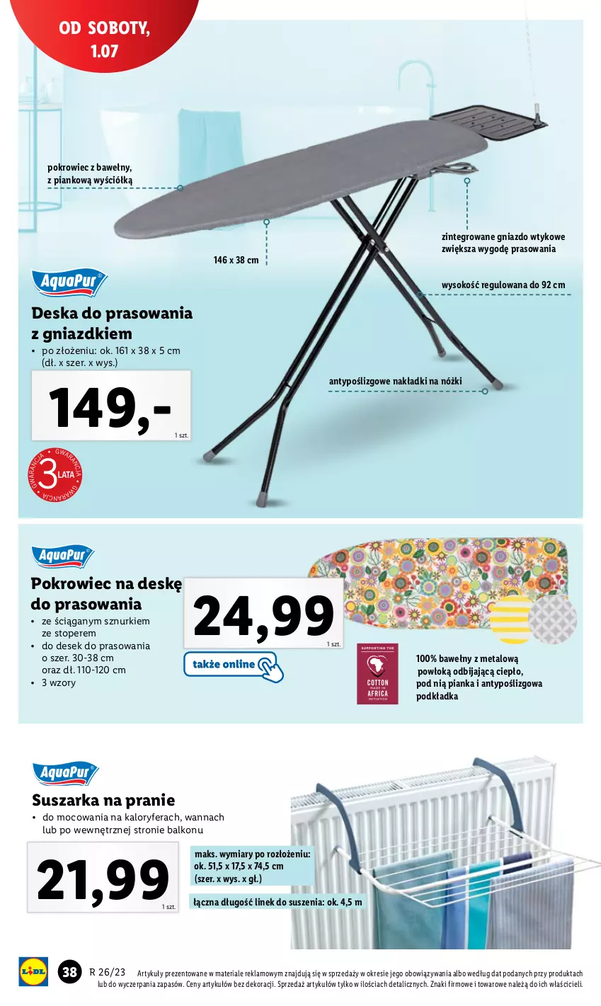 Gazetka promocyjna Lidl - GAZETKA - ważna 26.06 do 01.07.2023 - strona 44 - produkty: Deska do prasowania, Podkład, Podkładka, Pokrowiec, Pokrowiec na deskę, Sok, Suszarka, Suszarka na pranie, Top, Wanna