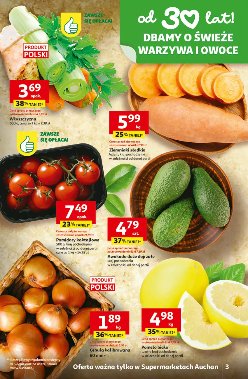 Gazetka promocyjna Auchan - Gazetka 30 Lat Supermarket Auchan - ważna 08.01 do 14.01.2026 - strona 3 - produkty: Cebula, Pomelo, Pomidory, Ziemniaki