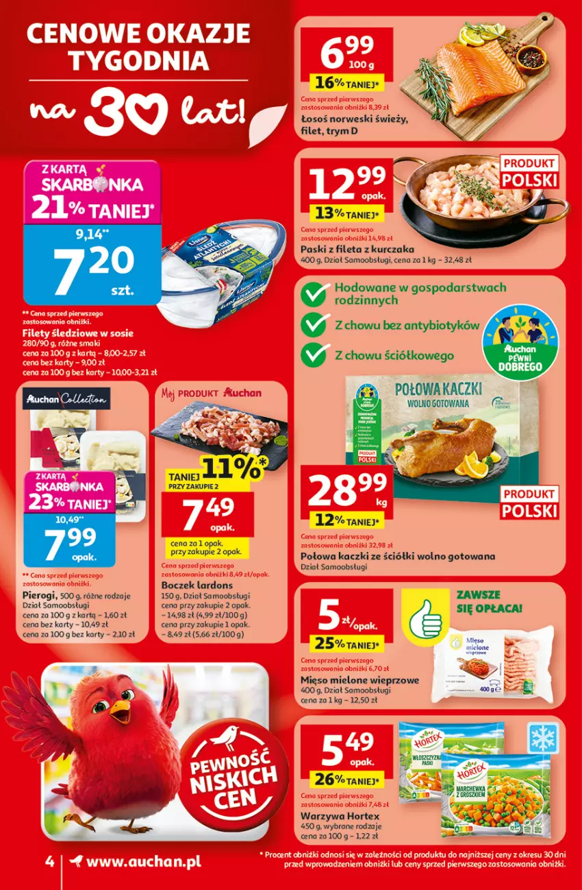 Gazetka promocyjna Auchan - Gazetka 30 Lat Supermarket Auchan - ważna 08.01 do 14.01.2026 - strona 4 - produkty: Boczek, Hortex, Kurczak, Mięso, Mięso mielone, Pierogi, Warzywa