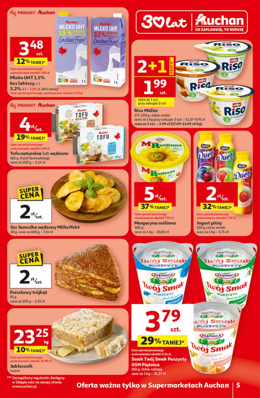 Gazetka promocyjna Auchan - Gazetka 30 Lat Supermarket Auchan - ważna 08.01 do 14.01.2026 - strona 5 - produkty: Jogurt, Jogurt pitny, Margaryna, Mleko, Ser, Tofu