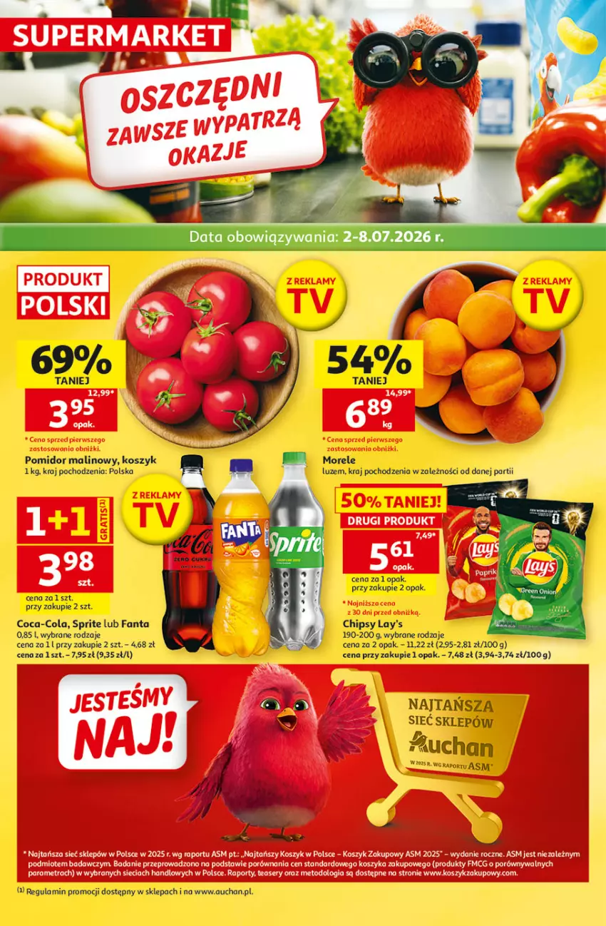 Gazetka promocyjna Auchan - Gazetka 30 Lat Supermarket Auchan - ważna 02.07 do 08.07.2026 - strona 1 - produkty: Chipsy, Coca-Cola, Fa, Fanta, Kosz, Pomidor malinowy, Por, Sprite