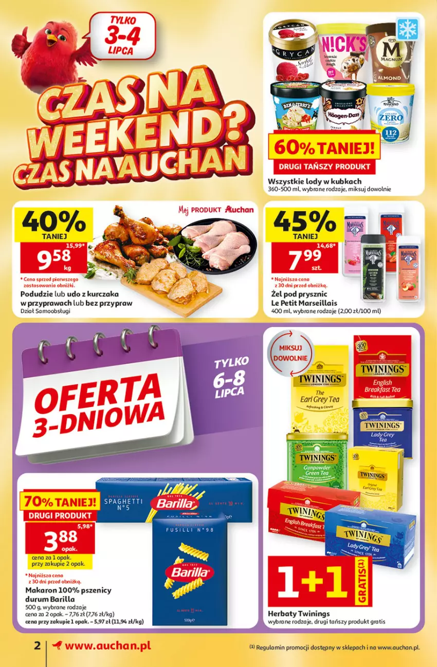 Gazetka promocyjna Auchan - Gazetka 30 Lat Supermarket Auchan - ważna 02.07 do 08.07.2026 - strona 2 - produkty: Barilla, Earl Grey, Gra, Kurczak, Lody, Makaron, Mars, Rum, Udo z kurczaka