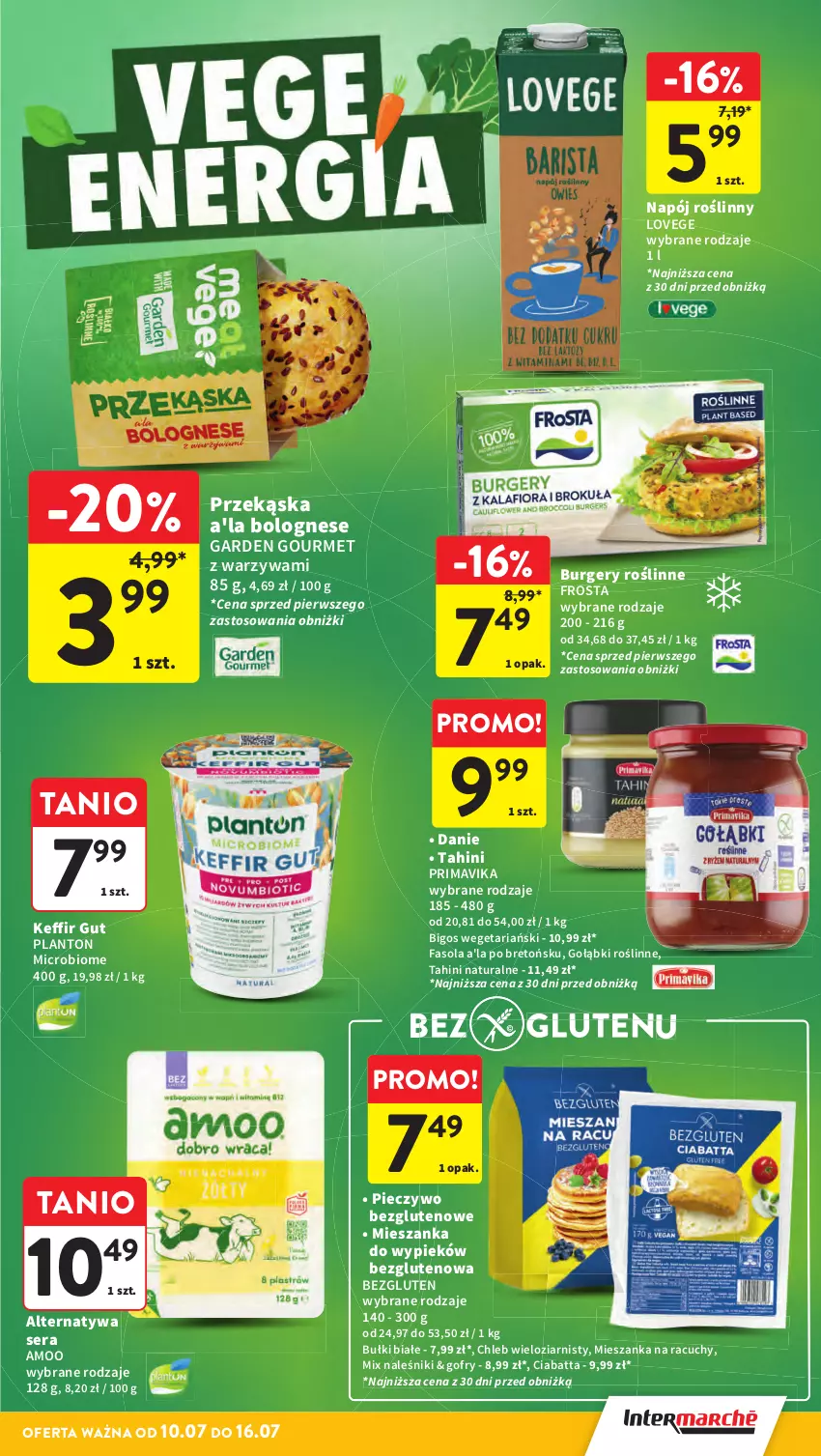 Gazetka promocyjna Intermarche - Gazetka Intermarche - ważna 10.07 do 16.07.2025 - strona 32 - produkty: Bigos, Burger, Chleb, Chleb wieloziarnisty, Ciabatta, Fa, Fasola, Frosta, Gofry, Naleśniki, Napój, Napój roślinny, Piec, Pieczywo, Prima, Primavika, Ser, Warzywa