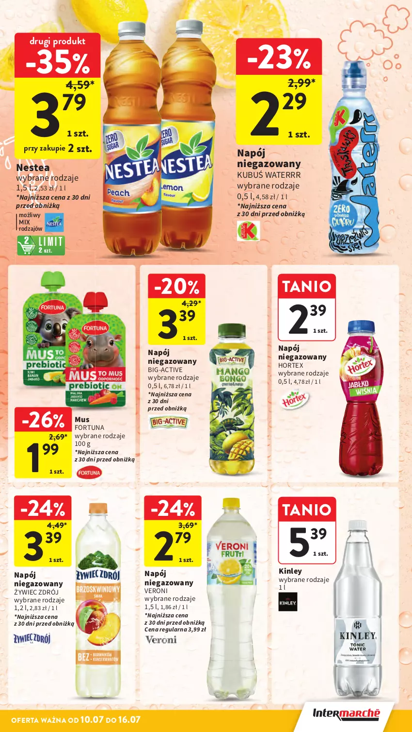 Gazetka promocyjna Intermarche - Gazetka Intermarche - ważna 10.07 do 16.07.2025 - strona 34 - produkty: Fortuna, Hortex, Kubuś, Kubuś Waterrr, Mus, Napój, Napój niegazowany, Nestea