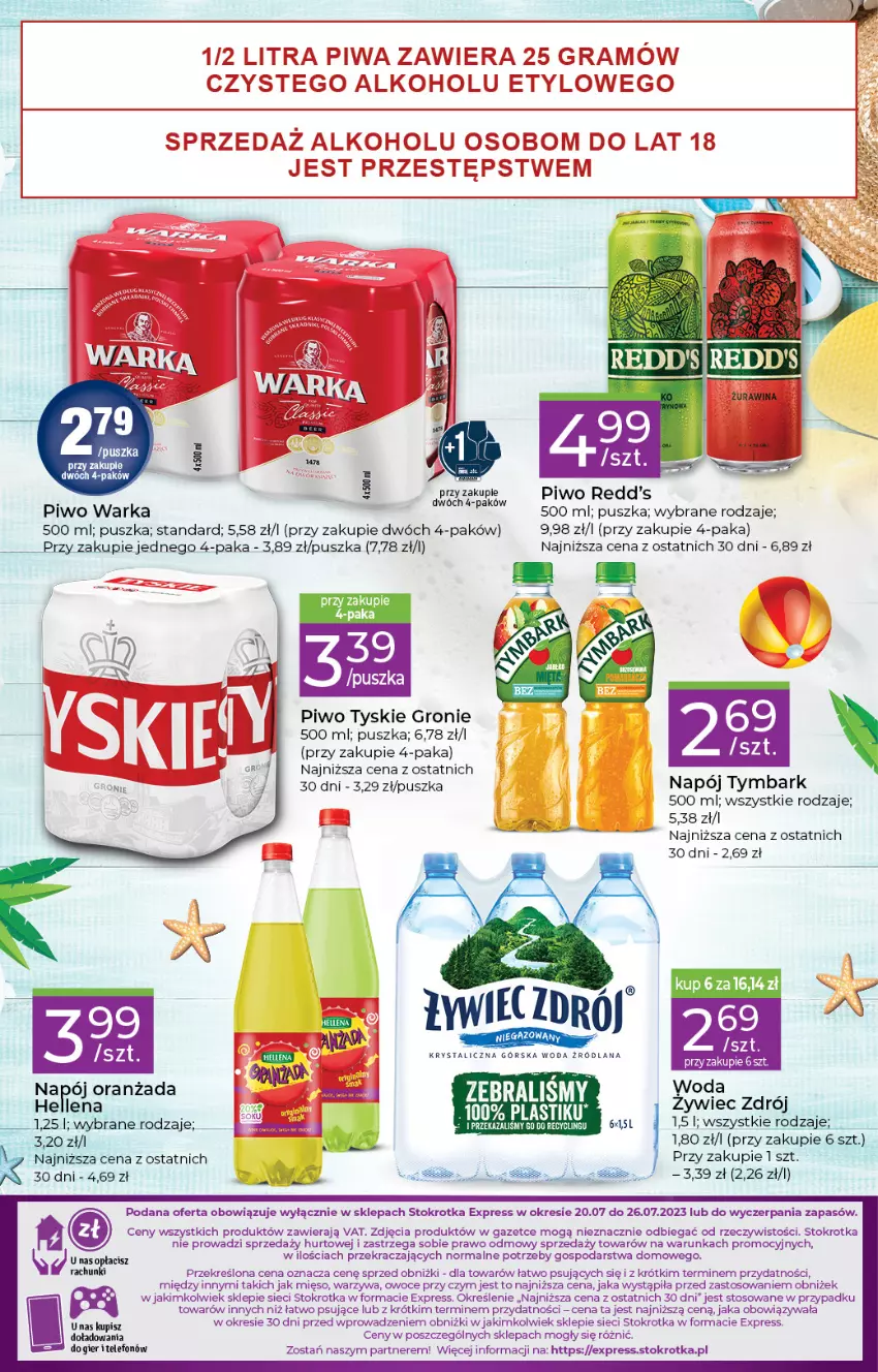 Gazetka promocyjna Stokrotka - Stokrotka Express - ważna 20.07 do 27.07.2023 - strona 3 - produkty: Gra, Hellena, Mięso, Napój, Oranżada, Owoce, Piwa, Piwo, Redd's, Telefon, Tymbark, Tyskie, Warka, Warzywa, Woda