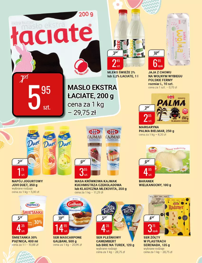 Gazetka promocyjna Bi1 - Wielkanoc pełna smaku - ważna 30.03 do 05.04.2022 - strona 10 - produkty: Brie, Camembert, Galbani, Jaja, Jogurt, Margaryna, Masa krówkowa, Mascarpone, Masło, Mleko, Mlekovita, Napój, Napój jogurtowy, Palma, Piątnica, Ser, Ser pleśniowy