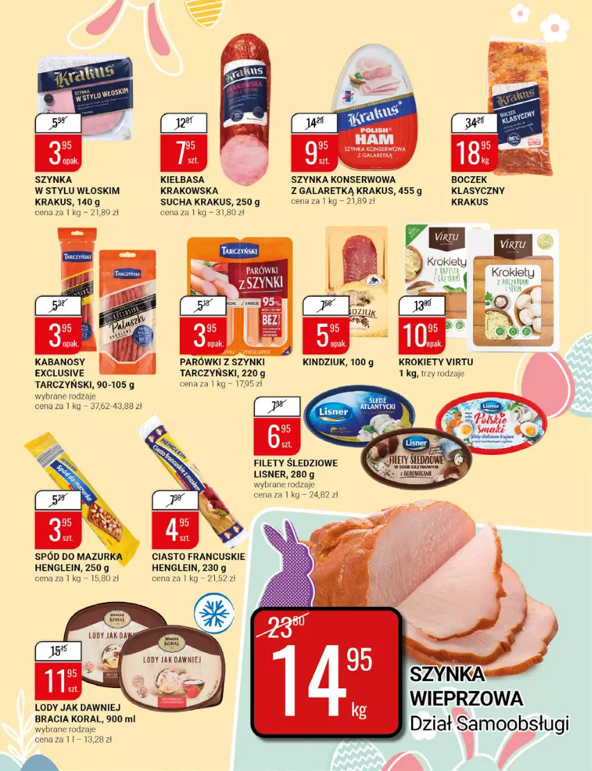 Gazetka promocyjna Bi1 - Wielkanoc pełna smaku - ważna 30.03 do 05.04.2022 - strona 11 - produkty: Boczek, Ciasto francuskie, Gala, Kabanos, Kaki, Kiełbasa, Kindziuk, Krakus, Krokiety, LG, Lisner, Lody, Parówki, Parówki z szynki, Ser, Szynka, Tarczyński, Virtu