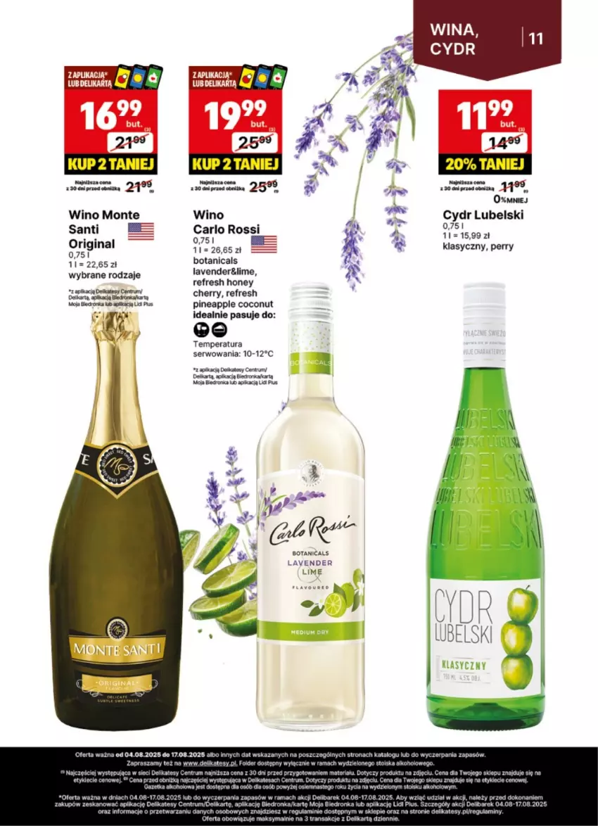 Gazetka promocyjna Delikatesy Centrum - Delibarek DC32-DC33 - ważna 04.08 do 17.08.2025 - strona 11 - produkty: Carlo Rossi, Dron, Gin, Koc, Monte, Rama, Rum, Ser, Sok, Tran, Wino