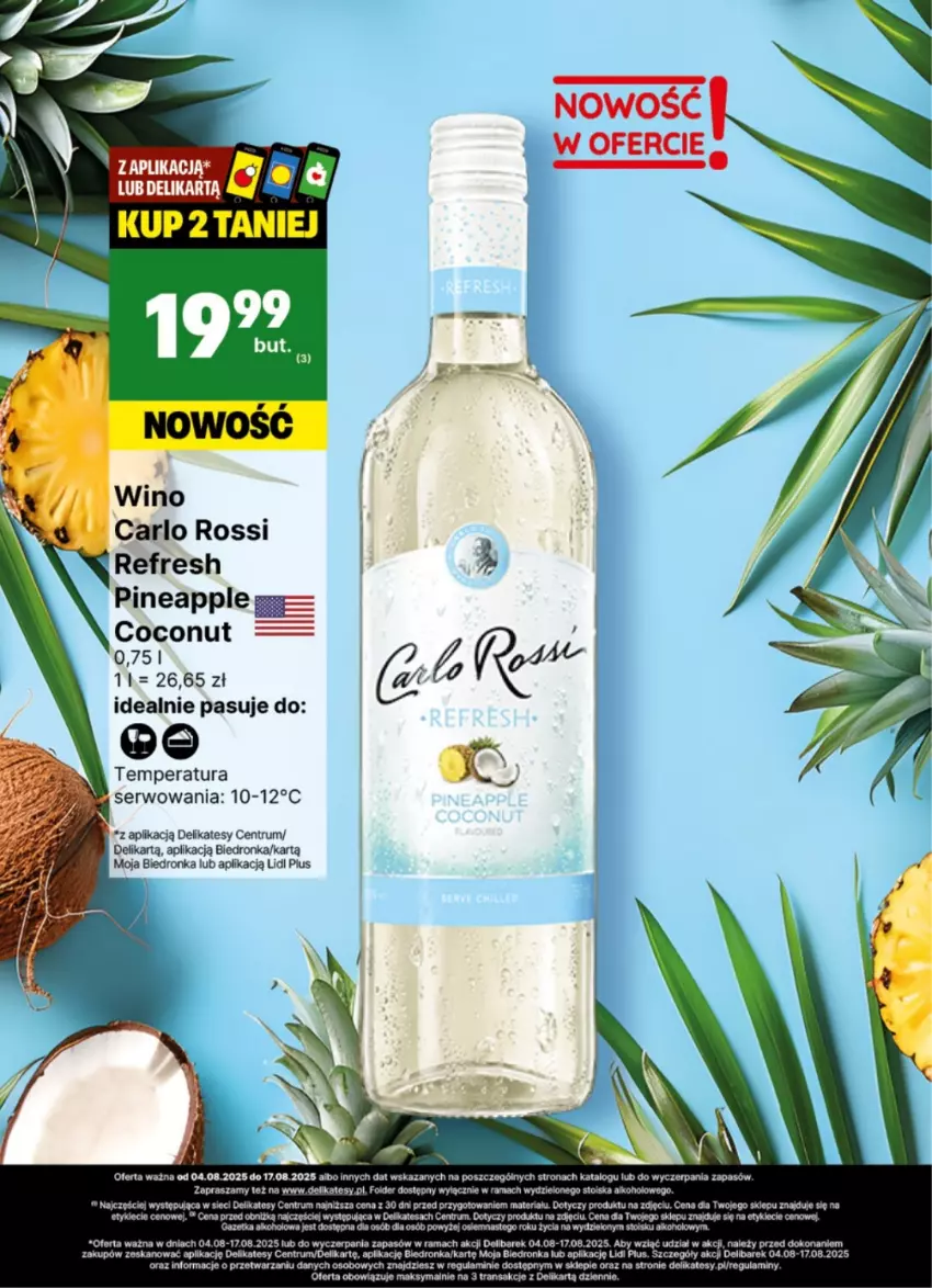 Gazetka promocyjna Delikatesy Centrum - Delibarek DC32-DC33 - ważna 04.08 do 17.08.2025 - strona 12 - produkty: Carlo Rossi, Dron, Rama, Rum, Ser, Tran, Wino