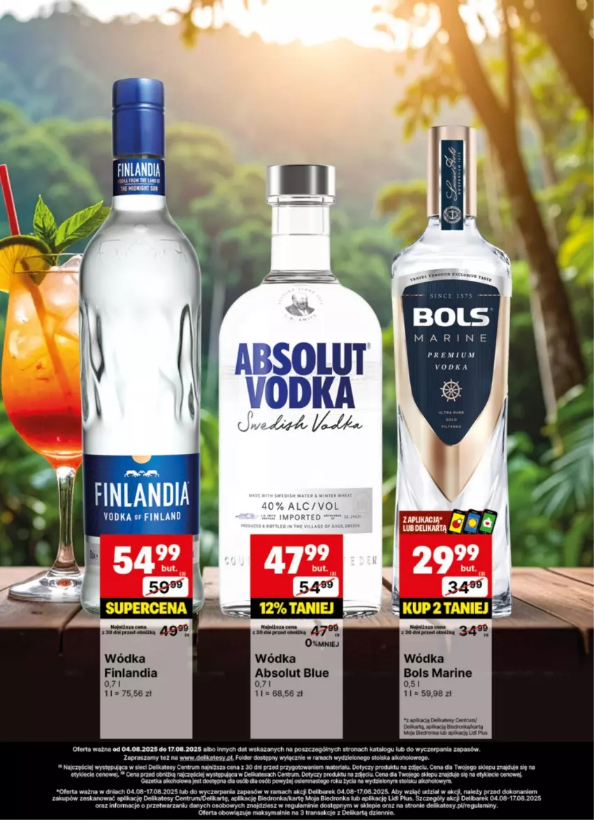 Gazetka promocyjna Delikatesy Centrum - Delibarek DC32-DC33 - ważna 04.08 do 17.08.2025 - strona 17 - produkty: Absolut, Bols, Dron, Finlandia, LG, Por, Rama, Rum, Tran, Wódka