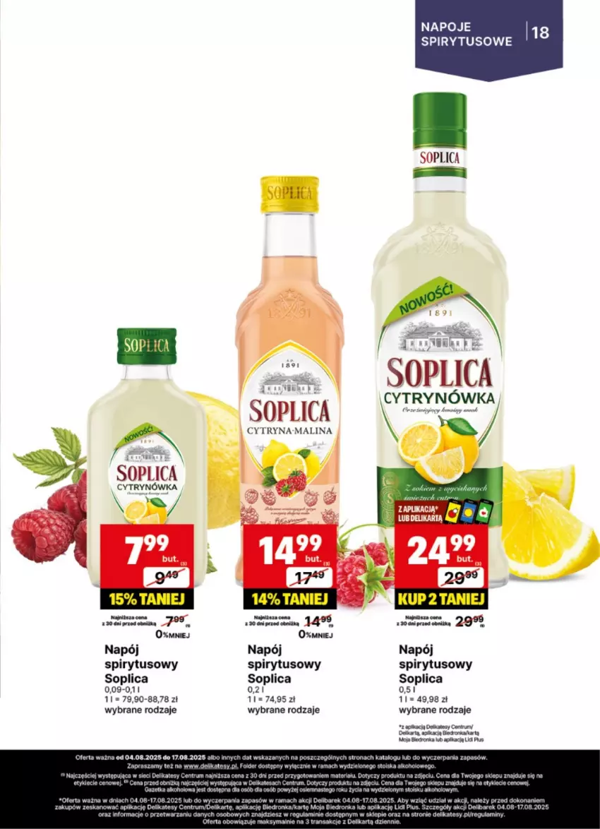 Gazetka promocyjna Delikatesy Centrum - Delibarek DC32-DC33 - ważna 04.08 do 17.08.2025 - strona 18 - produkty: Dron, Napój, Napoje, Rama, Rum, Sok, Soplica, Tran