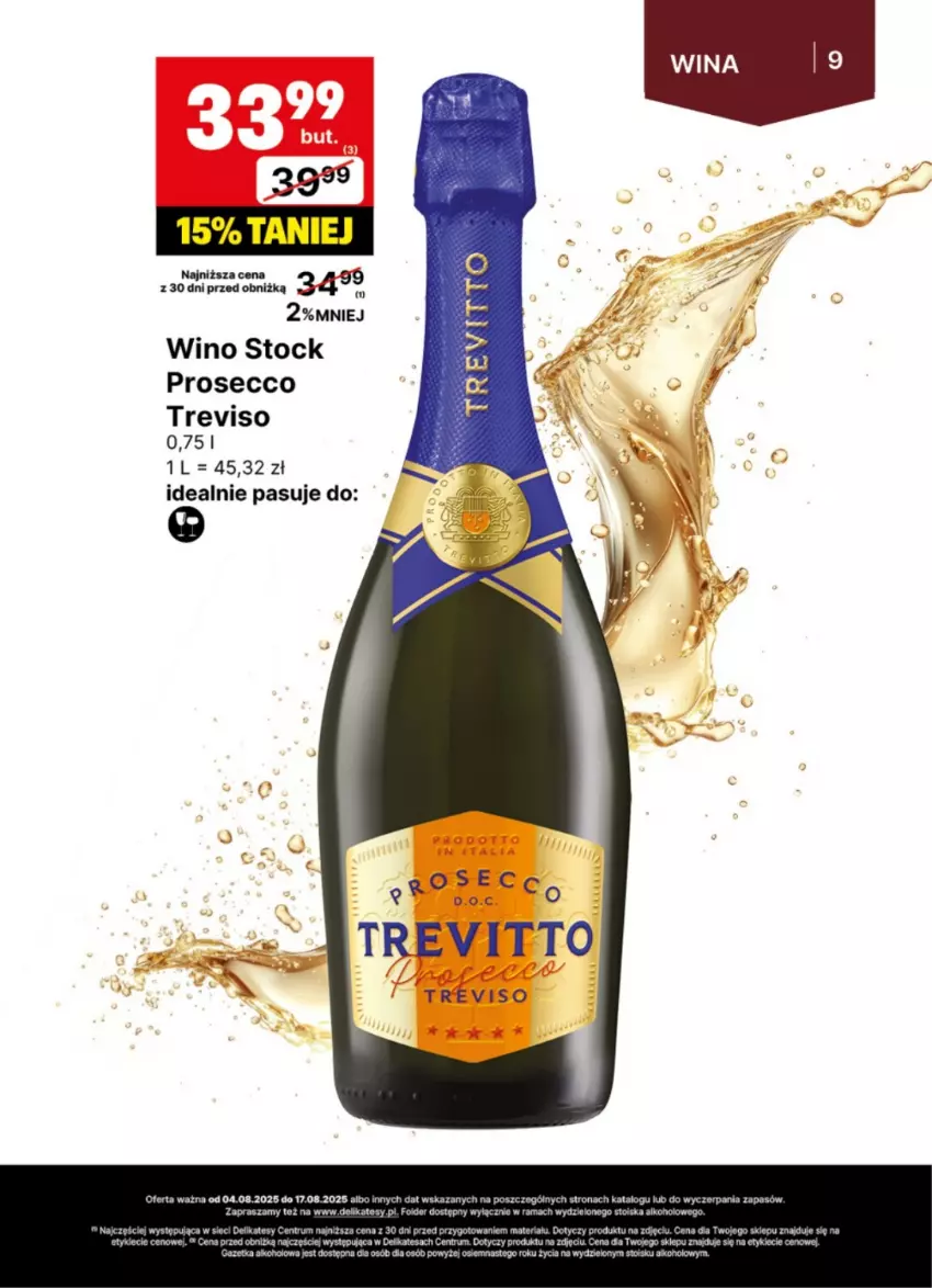 Gazetka promocyjna Delikatesy Centrum - Delibarek DC32-DC33 - ważna 04.08 do 17.08.2025 - strona 9 - produkty: Prosecco, Rama, Stock, Wino