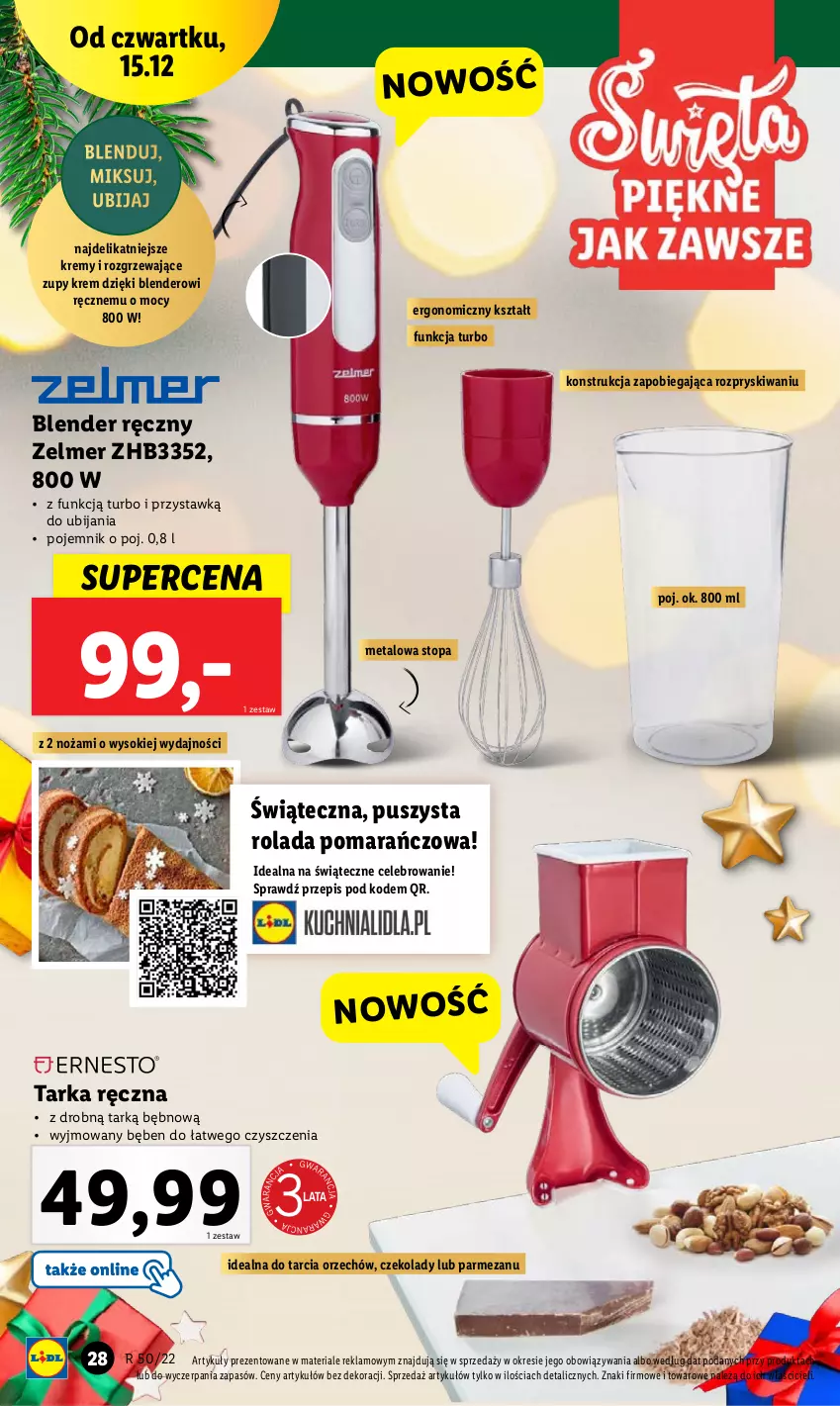 Gazetka promocyjna Lidl - GAZETKA - ważna 12.12 do 18.12.2022 - strona 28 - produkty: Blender, Blender ręczny, Noż, Parmezan, Pojemnik, Rolada, Sok, Tarka, Top, Zelmer