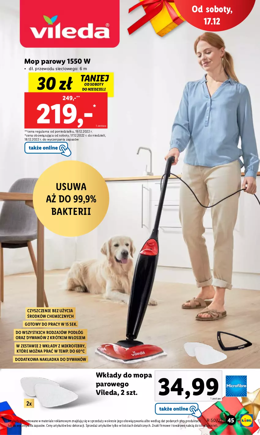 Gazetka promocyjna Lidl - GAZETKA - ważna 12.12 do 18.12.2022 - strona 47 - produkty: Dywan, Mop, Mop parowy, Vileda