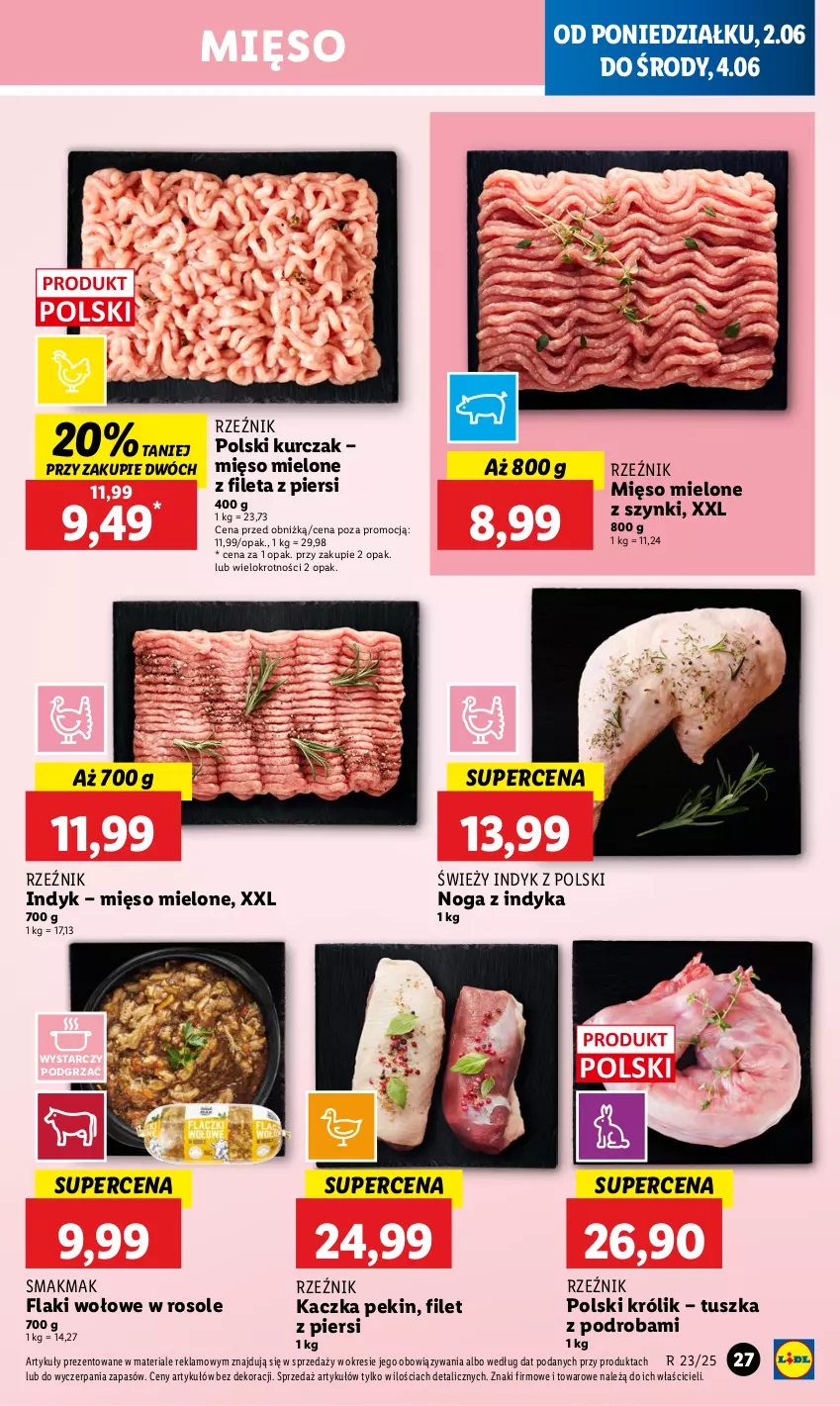 Gazetka promocyjna Lidl - GAZETKA - ważna 02.06 do 04.06.2025 - strona 29 - produkty: Flaki, Flaki wołowe, Kaczka, Królik, Kurczak, Mięso, Mięso mielone, Mięso mielone z szynki, Tusz
