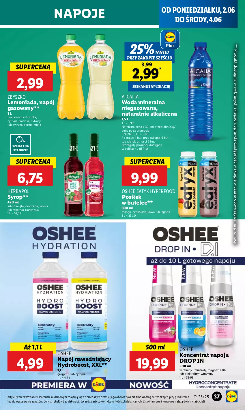 Gazetka promocyjna Lidl - GAZETKA - ważna 02.06 do 04.06.2025 - strona 43 - produkty: Arbuz, Aronia, Czekolada, Grejpfrut, Herbapol, Kawa, Lemoniada, Limonka, Magnez, Mango, Mięta, Napój, Napój gazowany, Napoje, Oranżada, Oshee, Syrop, Woda, Woda mineralna