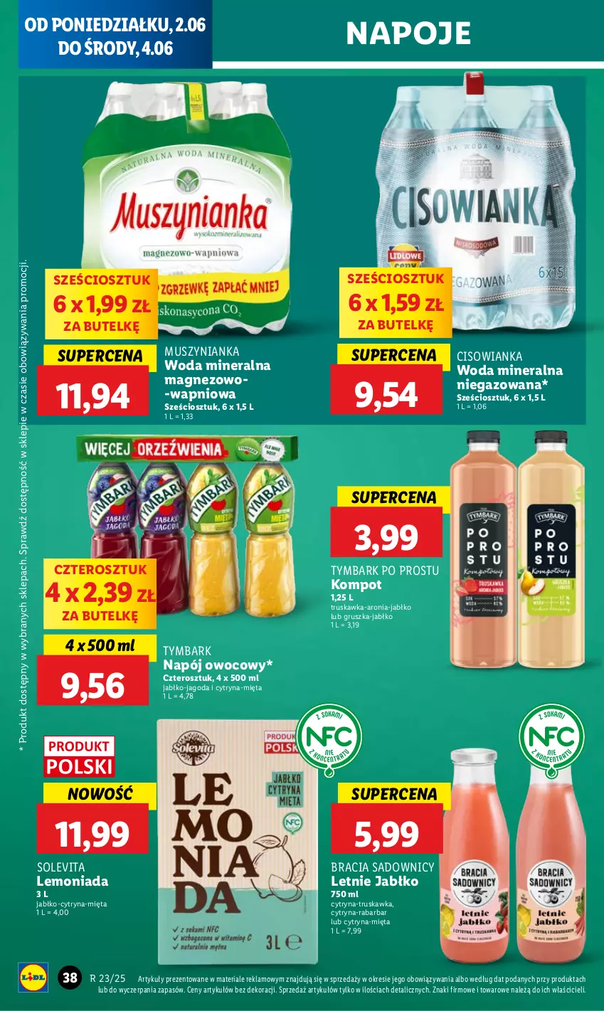Gazetka promocyjna Lidl - GAZETKA - ważna 02.06 do 04.06.2025 - strona 44 - produkty: Aronia, Cisowianka, Lemoniada, Magnez, Mięta, Mus, Muszynianka, Napój, Napoje, Tymbark, Woda, Woda mineralna