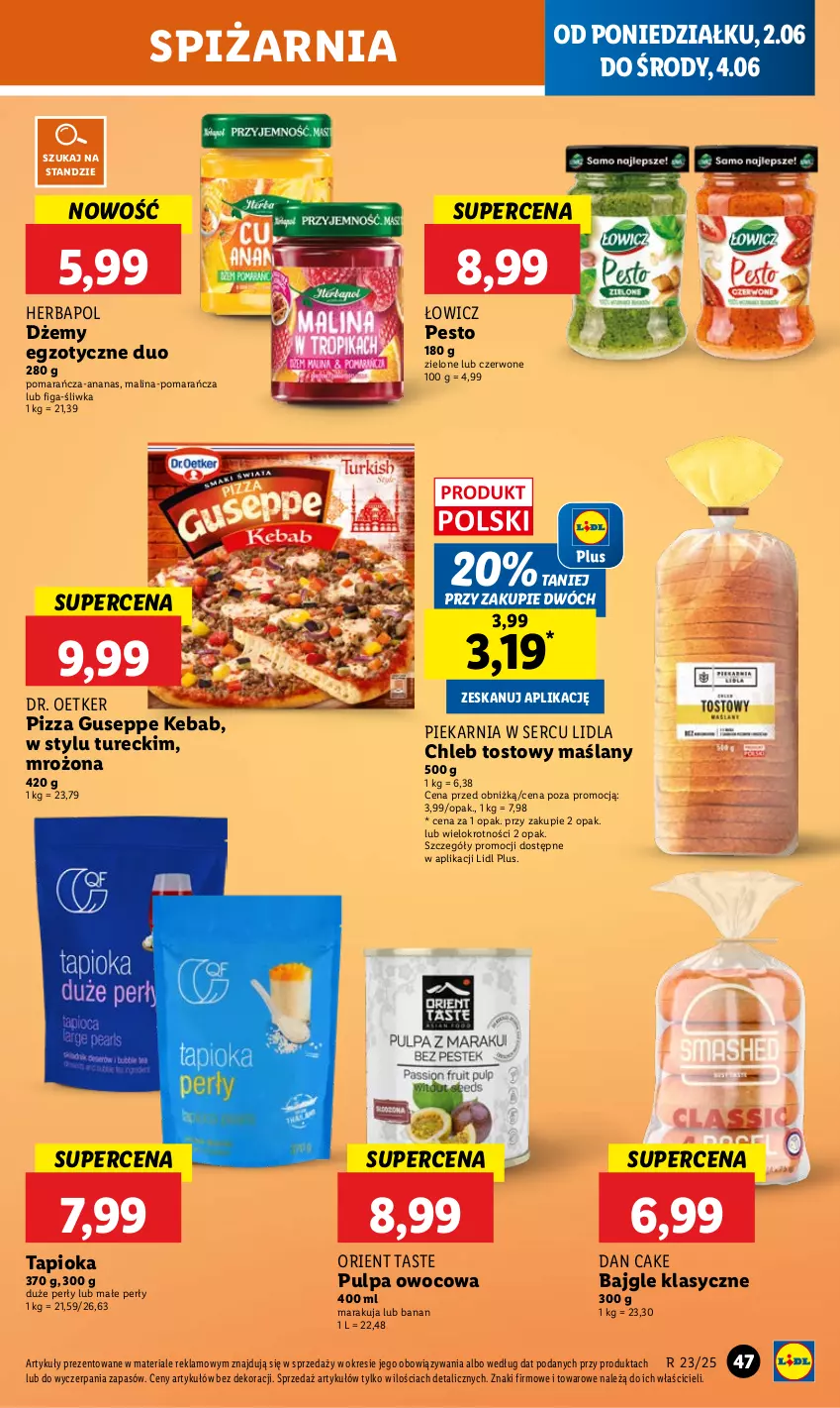 Gazetka promocyjna Lidl - GAZETKA - ważna 02.06 do 04.06.2025 - strona 53 - produkty: Ananas, Bajgle, Chleb, Chleb tostowy, Dan Cake, Dr. Oetker, Dżem, Herbapol, Kebab, Pesto, Pizza, Ser