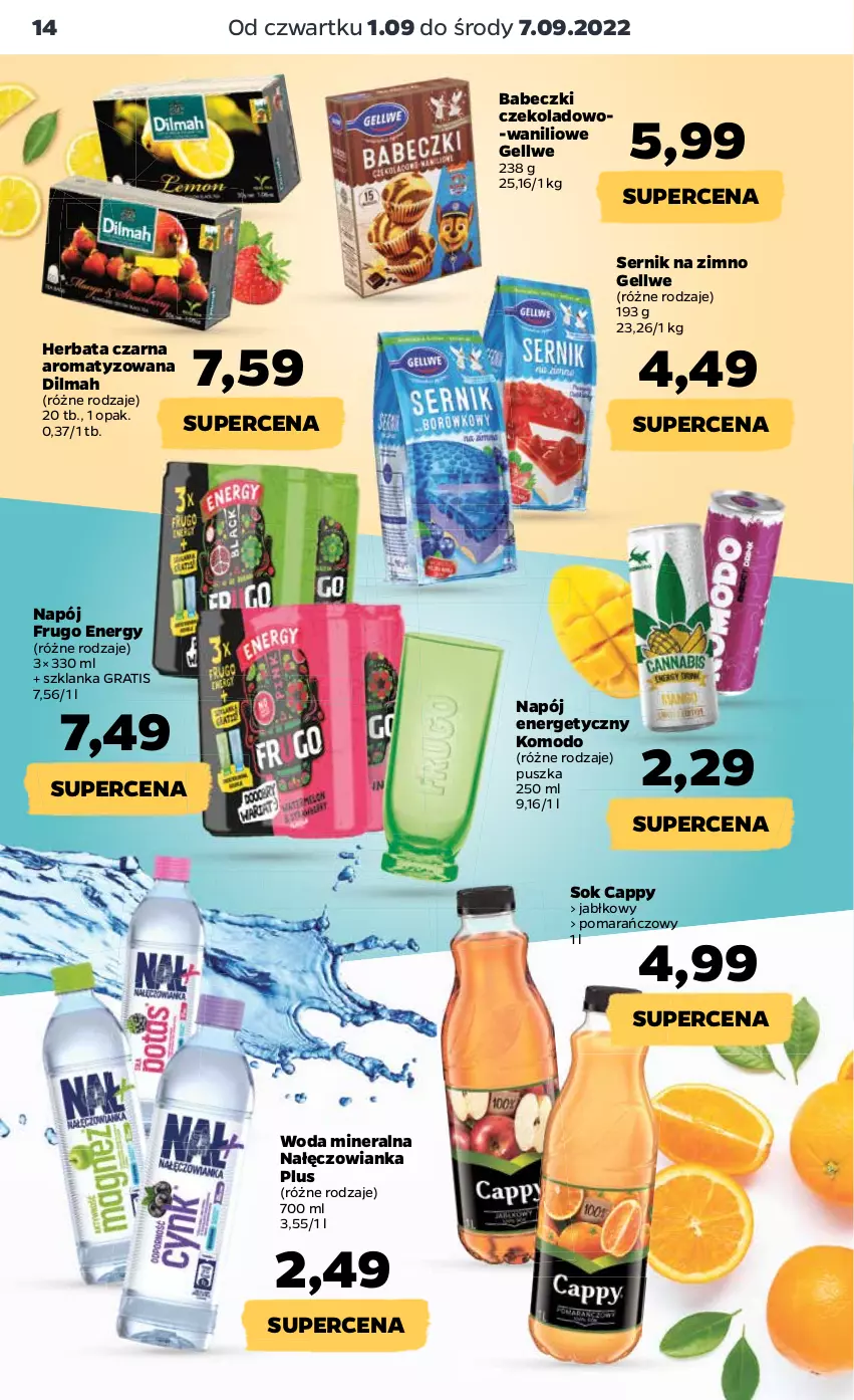 Gazetka promocyjna Netto - Artykuły spożywcze - ważna 01.09 do 07.09.2022 - strona 14 - produkty: Babeczki, Cappy, Dilmah, Gra, Herbata, Herbata czarna, Nałęczowianka, Napój, Napój energetyczny, Ser, Sok, Szklanka, Woda, Woda mineralna