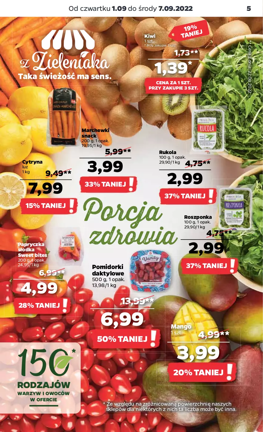 Gazetka promocyjna Netto - Artykuły spożywcze - ważna 01.09 do 07.09.2022 - strona 5 - produkty: Kiwi, Mango, Pomidorki, Roszponka, Rukola