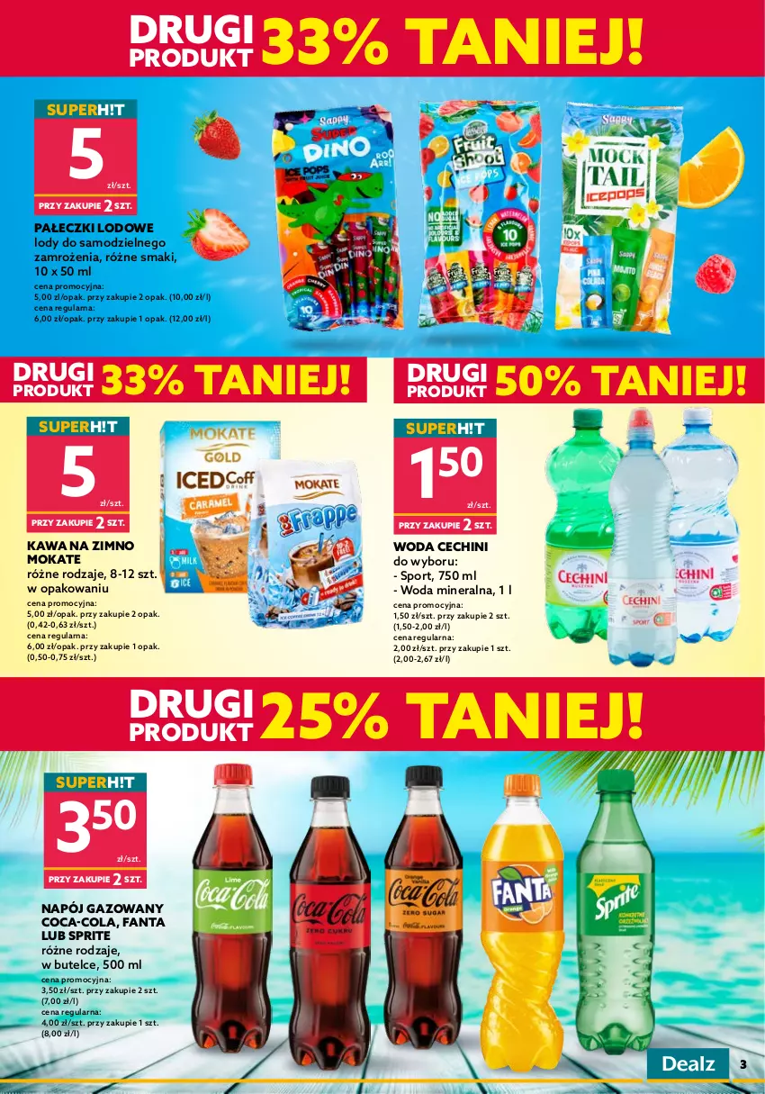 Gazetka promocyjna Dealz - NOWA GAZETKAWielkie Marki Mini Ceny - ważna 15.06 do 28.06.2022 - strona 3 - produkty: Amica, Chipsy, Coca-Cola, Cukier, Cukierki, Fa, Fanta, Gin, Gra, Kawa, Lody, Napój, Napój gazowany, Por, Sport, Sprite, Woda, Woda mineralna