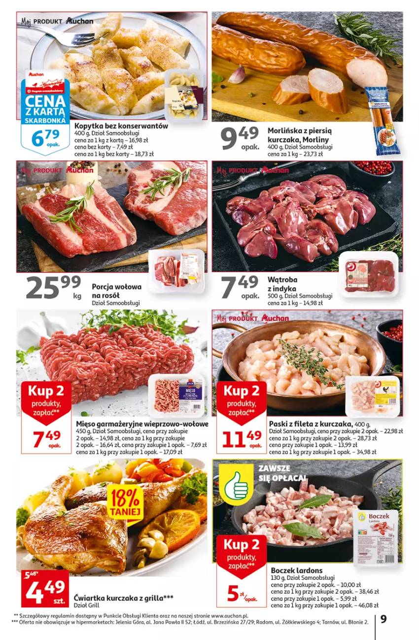 Gazetka promocyjna Auchan - Gazetka Rewelacje na Dzień Kobiet Hipermarket Auchan - ważna 02.03 do 08.03.2023 - strona 9 - produkty: Boczek, Grill, Kurczak, Mięso, Mięso garmażeryjne, Morliny, Por, Rosół