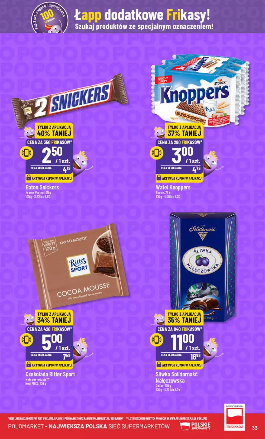 Gazetka promocyjna PoloMarket - Gazetka pomocyjna - ważna 17.07 do 23.07.2024 - strona 33 - produkty: Baton, Czekolada, Knoppers, Por, Ritter Sport, Snickers, Sport