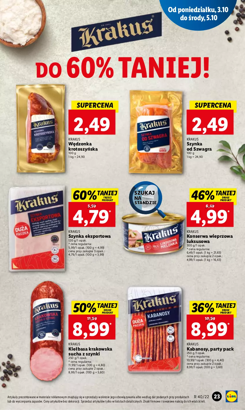 Gazetka promocyjna Lidl - GAZETKA - ważna 03.10 do 05.10.2022 - strona 27 - produkty: Gra, Kabanos, Kiełbasa, Kiełbasa krakowska, Krakus, Por, Ser, Sport, Szynka