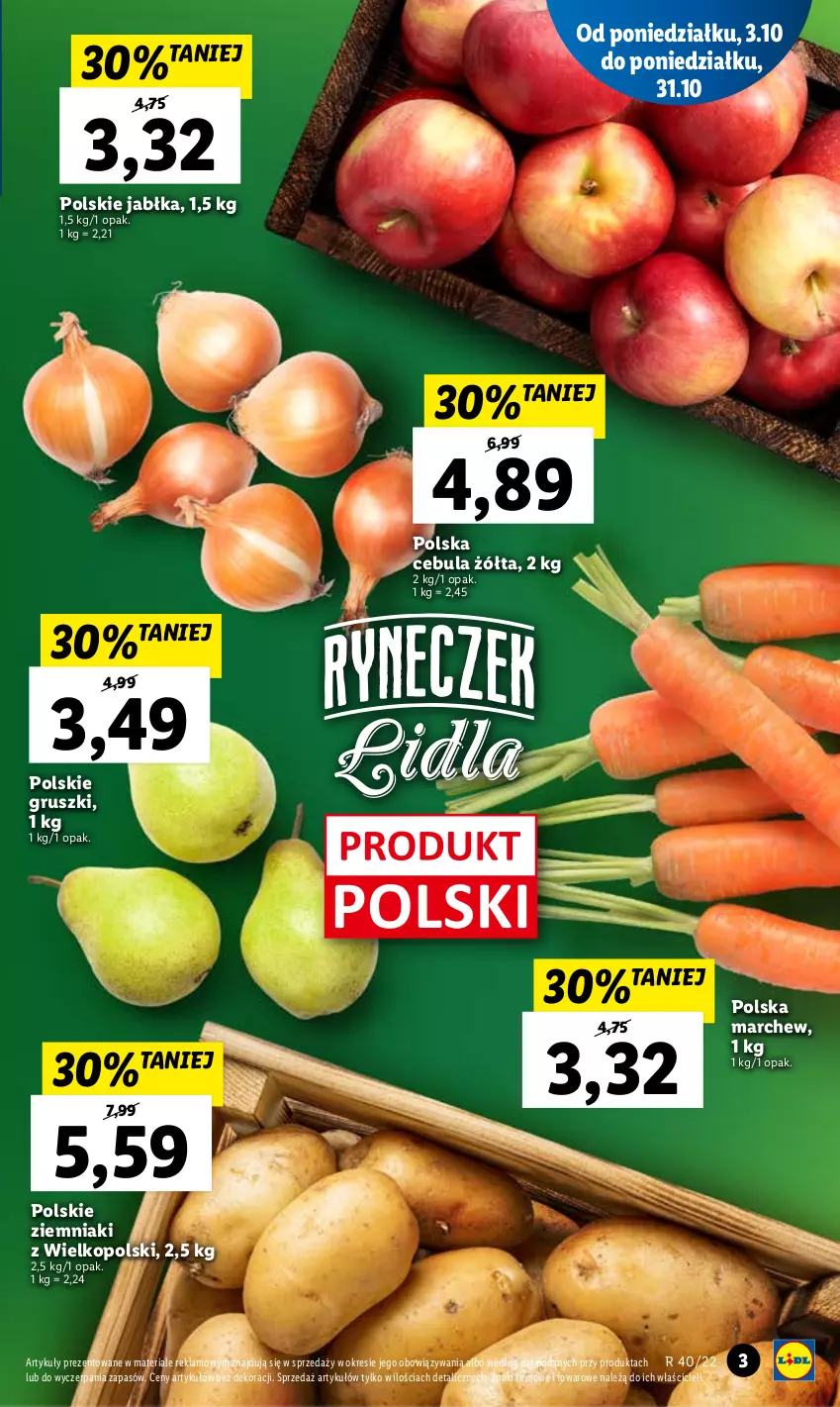 Gazetka promocyjna Lidl - GAZETKA - ważna 03.10 do 05.10.2022 - strona 3 - produkty: Cebula, Gruszki, Jabłka, Ziemniaki