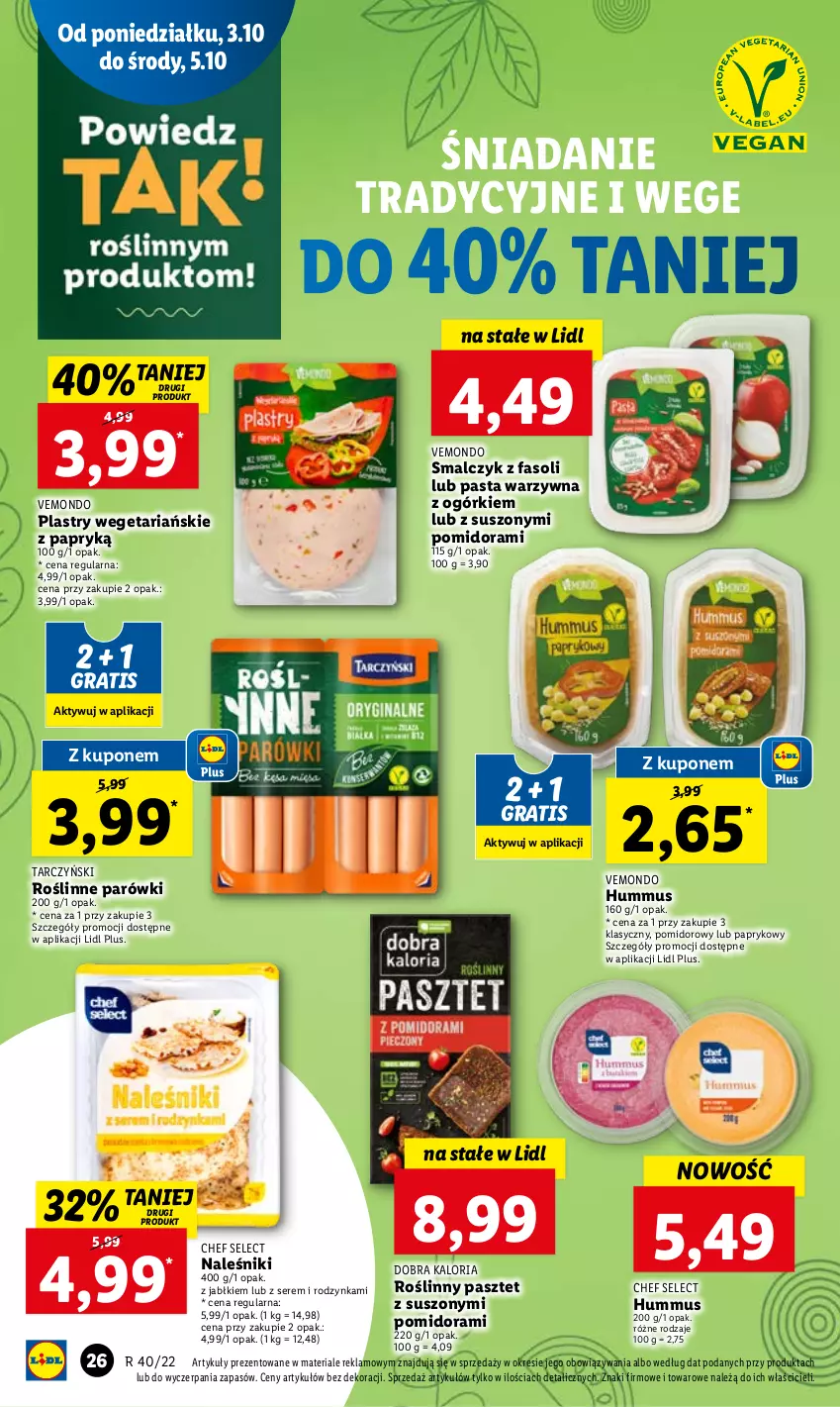 Gazetka promocyjna Lidl - GAZETKA - ważna 03.10 do 05.10.2022 - strona 30 - produkty: Fa, Gra, Hummus, Mus, Naleśniki, Parówki, Pasta warzywna, Pasztet, Ser, Tarczyński