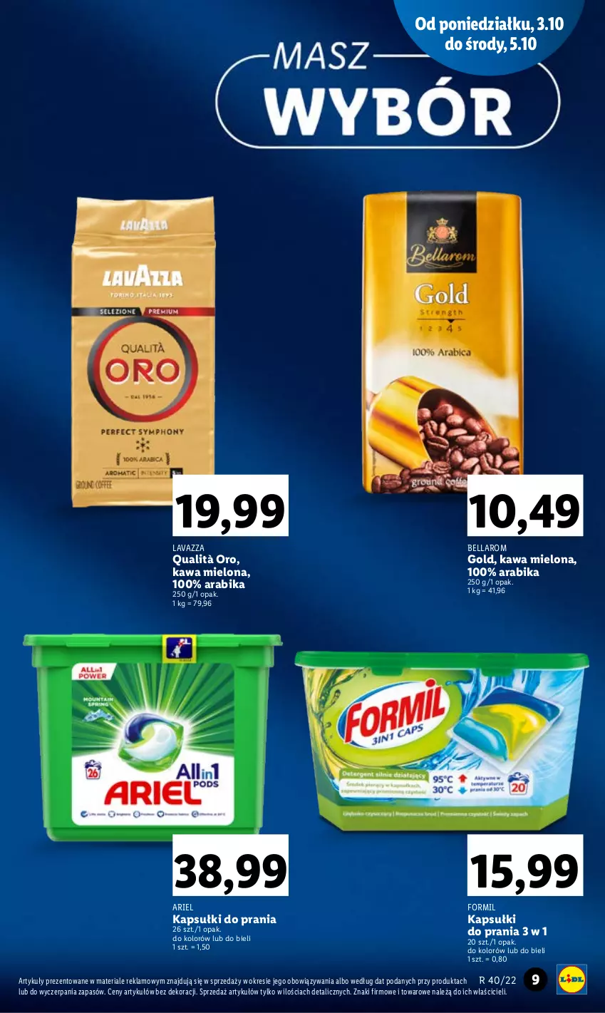 Gazetka promocyjna Lidl - GAZETKA - ważna 03.10 do 05.10.2022 - strona 9 - produkty: Ariel, Bell, Bella, Kapsułki do prania, Kawa, Kawa mielona, Lavazza