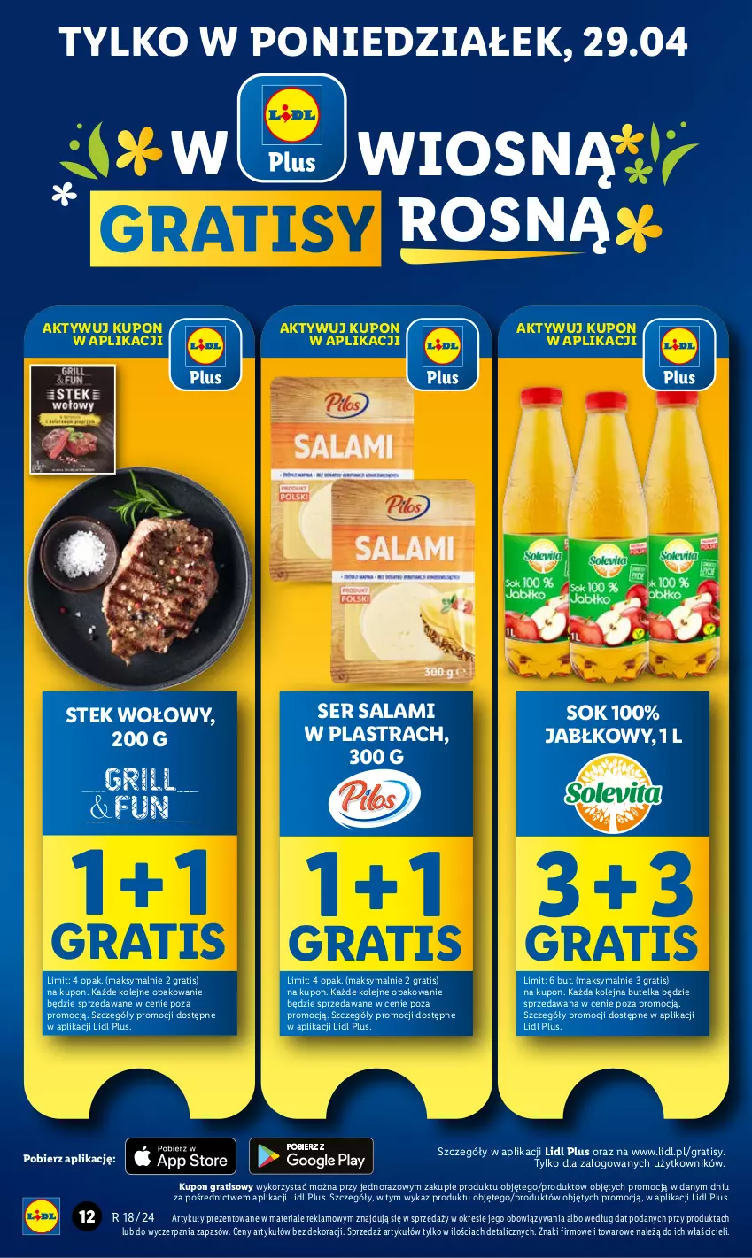 Gazetka promocyjna Lidl - GAZETKA - ważna 29.04 do 30.04.2024 - strona 14 - produkty: Gra, Olej, Salami, Ser, Ser salami, Sok, Stek, Stek wołowy