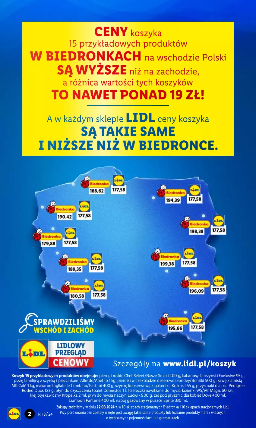 Gazetka promocyjna Lidl - GAZETKA - ważna 29.04 do 30.04.2024 - strona 2 - produkty: Bonitki, Deser, Do mycia naczyń, Domestos, Dove, Dron, Fa, Gala, Gra, Kabanos, Klej, Kosz, Krakus, Ludwik, Makaron, Napój, Napój gazowany, Pantene, Pedigree, Piec, Pieczarka, Piernik, Pierniki w czekoladzie, Pierogi, Płyn do mycia, Płyn do mycia naczyń, Por, Przysmaki, Rama, Ser, Sprite, Szampon, Tagliatelle, Tarczyński