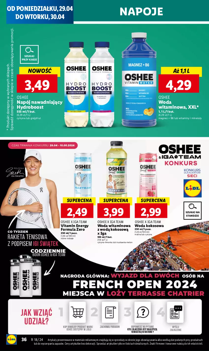 Gazetka promocyjna Lidl - GAZETKA - ważna 29.04 do 30.04.2024 - strona 40 - produkty: Grejpfrut, Kokos, Limonka, Magnez, Melon, Napój, Napoje, Oshee, Woda