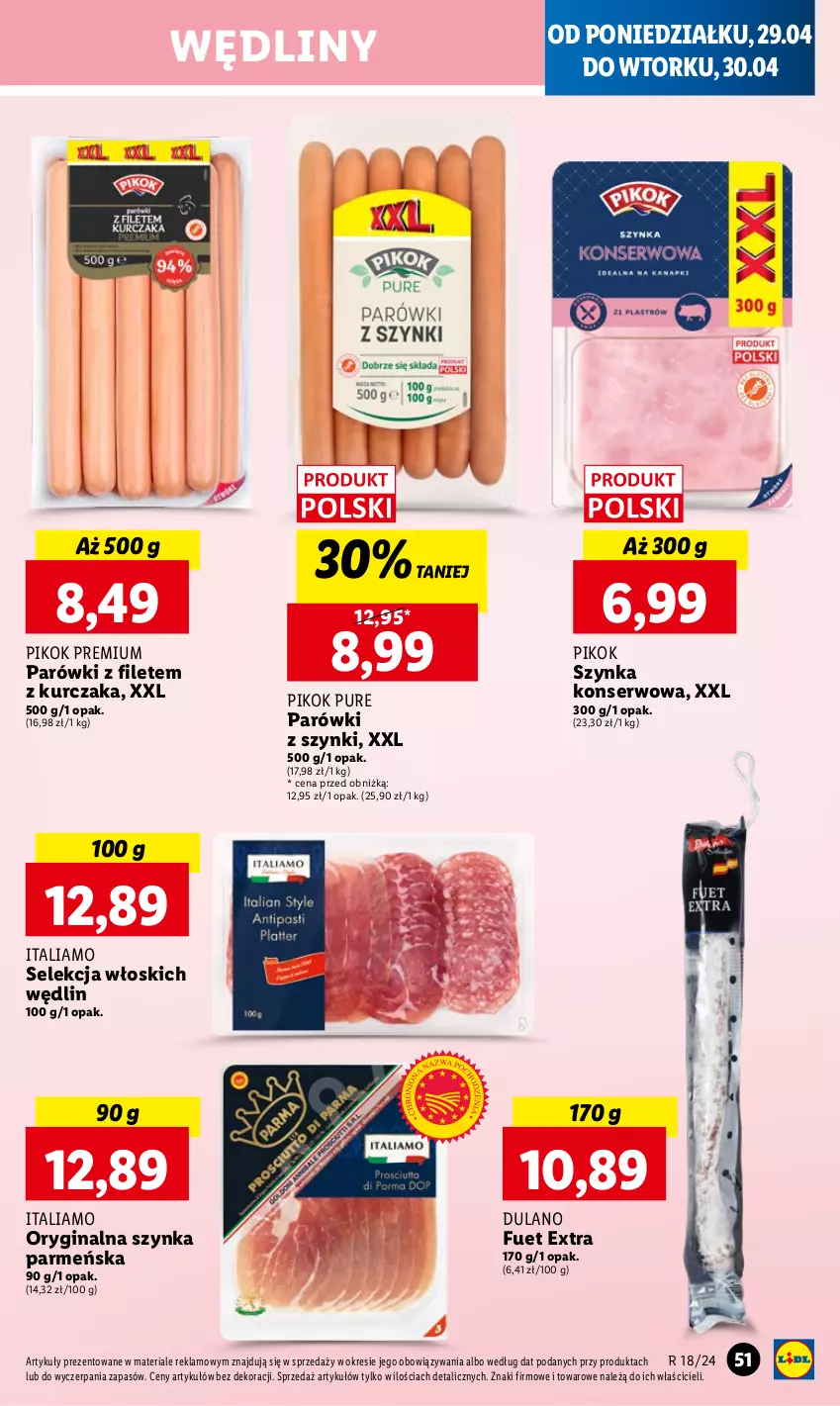 Gazetka promocyjna Lidl - GAZETKA - ważna 29.04 do 30.04.2024 - strona 55 - produkty: Dulano, Gin, Kurczak, Parówki, Parówki z szynki, PIKOK, Pur, Ser, Szynka, Szynka konserwowa